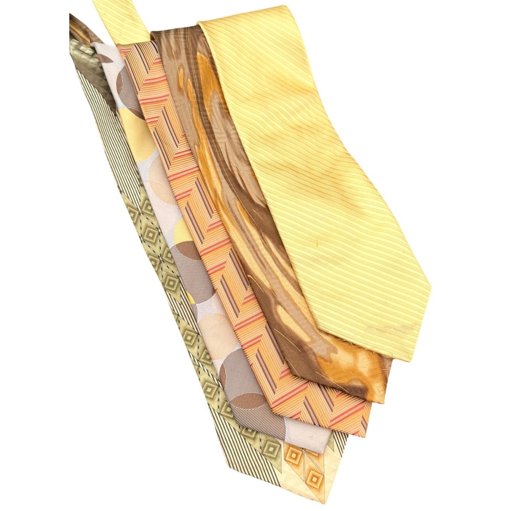 Designer Silk Necktie Lot Mens Gold Tan Enrico Capucci Alberto Zerra Retro Boho